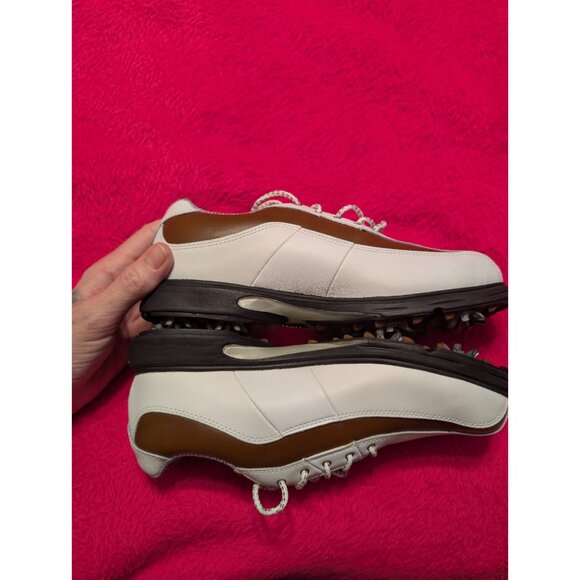 Etonic Stabilites Men’s Golf Shoes White Brown Leather Spiked Size 7 M 2004 VTG - Picture 4 of 11